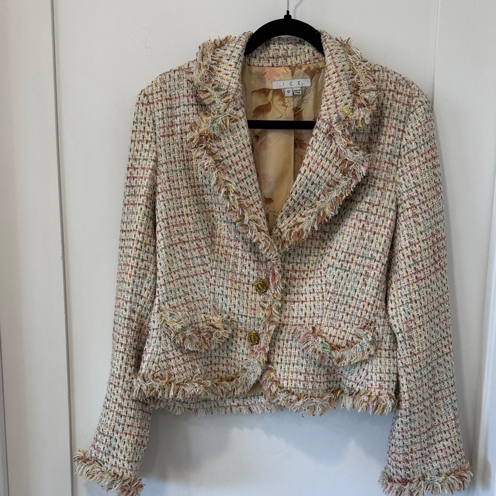 Ice Multicolor Tweed Fringed Blazer